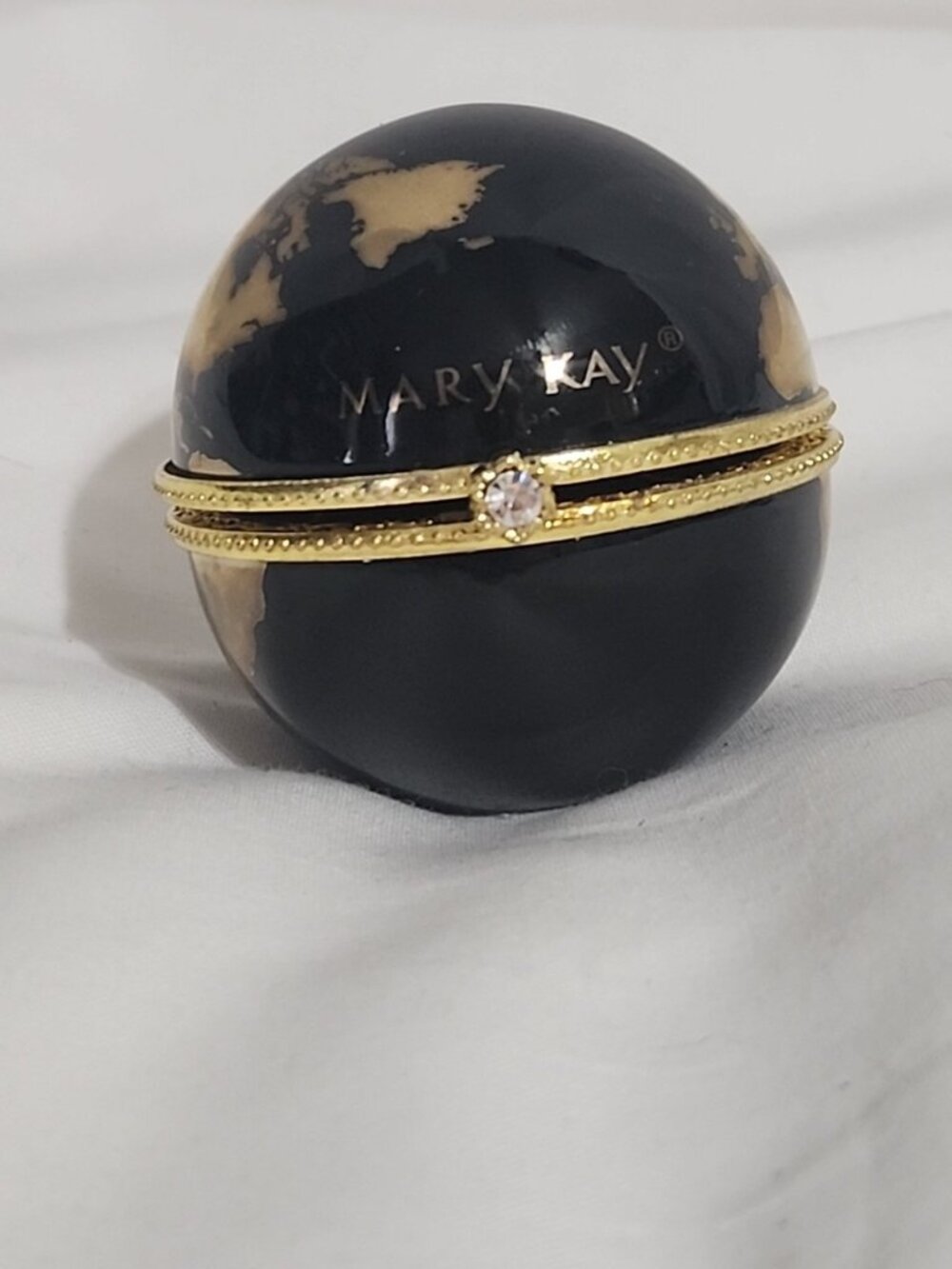 Mary Kay 50th Anniversary One Woman Can Black & Gold Globe Hinged Trinket Box